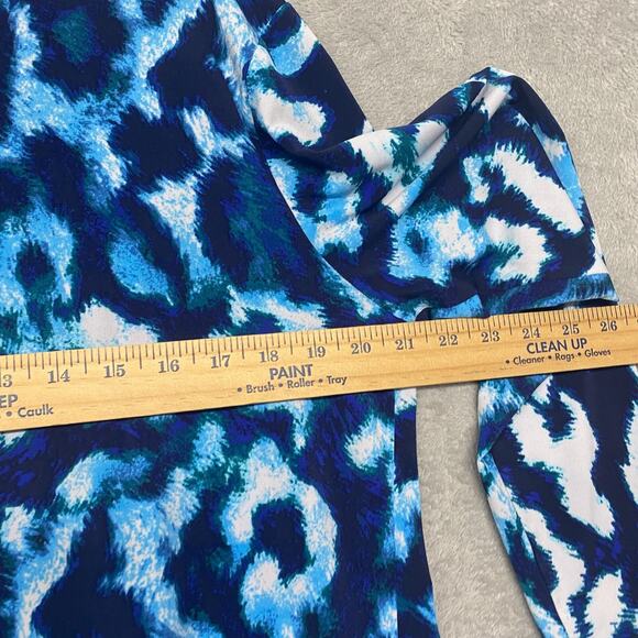 Susan Graver Cardigan Womens M Blue White Knit Open Front Stretch Lightweight - Picture 4 of 7